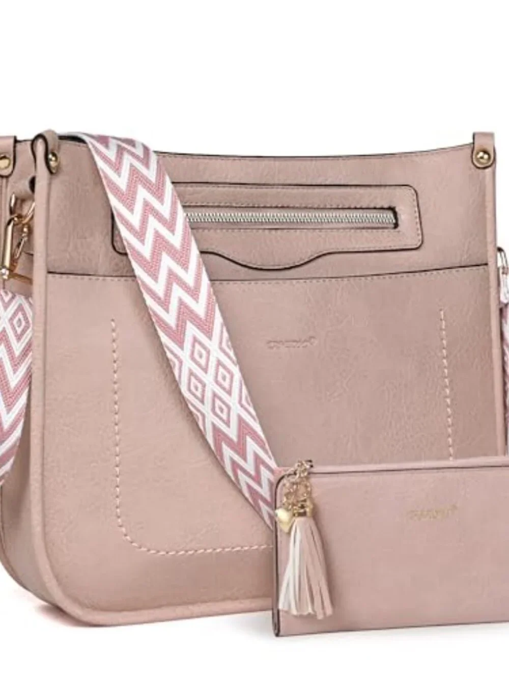 Vegan Leather Crossbody Bag and Wallet Set with Adjustable Strap